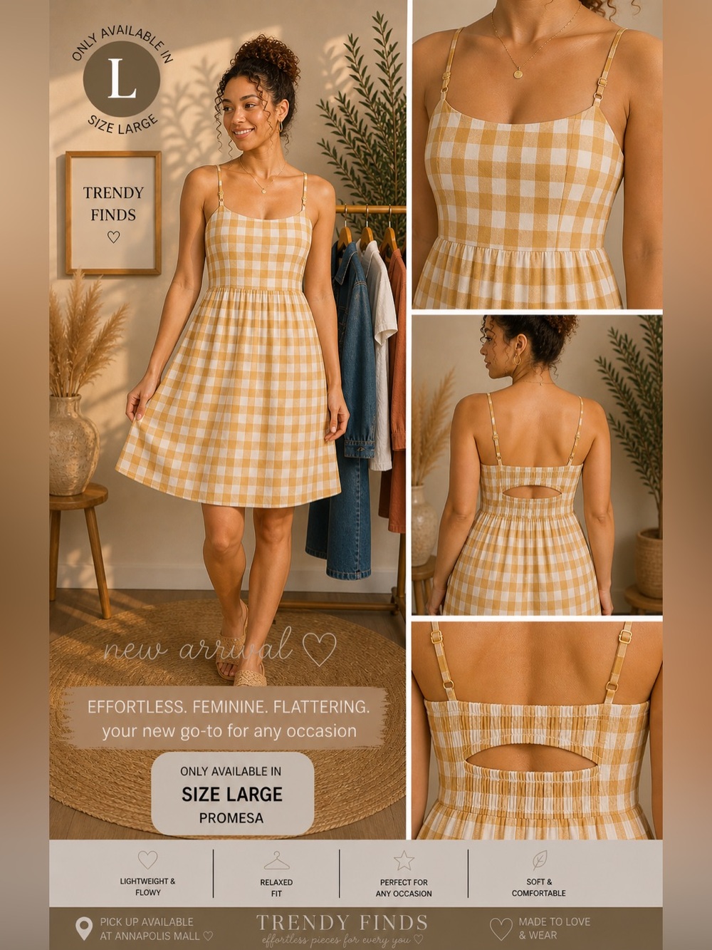 NEW Promesa Yellow Gingham Mini Sundress - Large